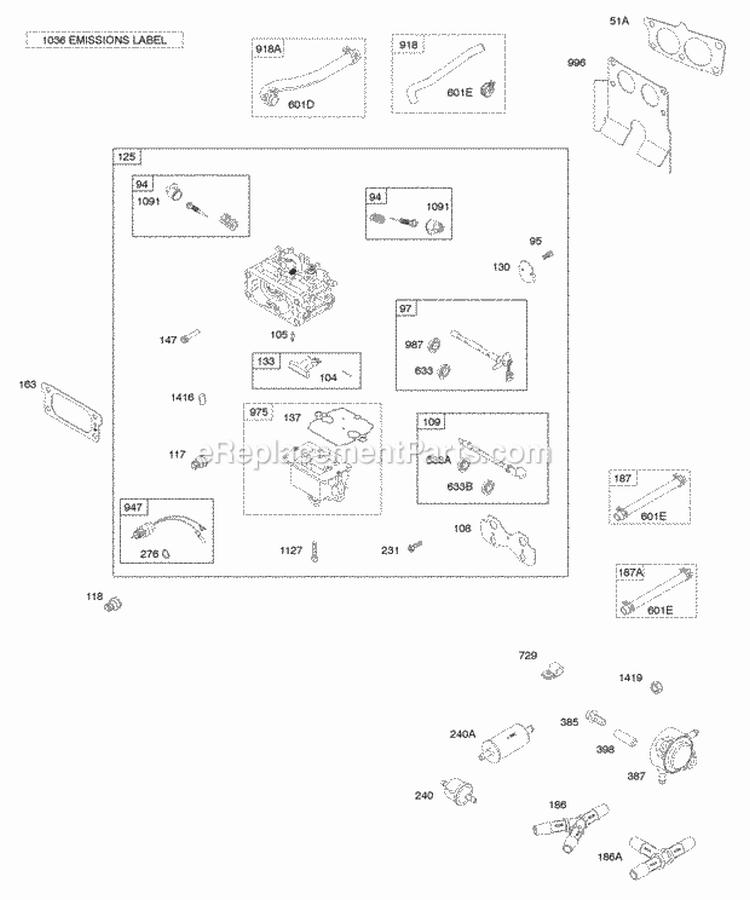 Carburetor Fuel Pump Diagram and Parts List for 613177-0114-E1  Briggs and Stratton Engine